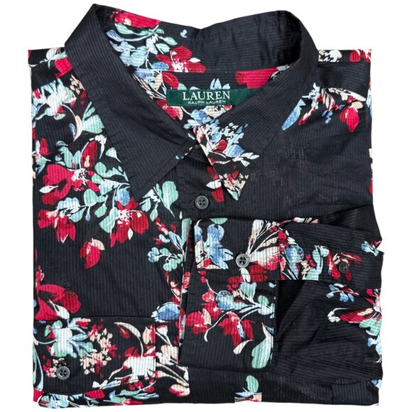 EUC Women's LAUREN RALPH LAUREN Dobby Blouse Floral Button Up Shirt | Size L - Picture 2 of 11